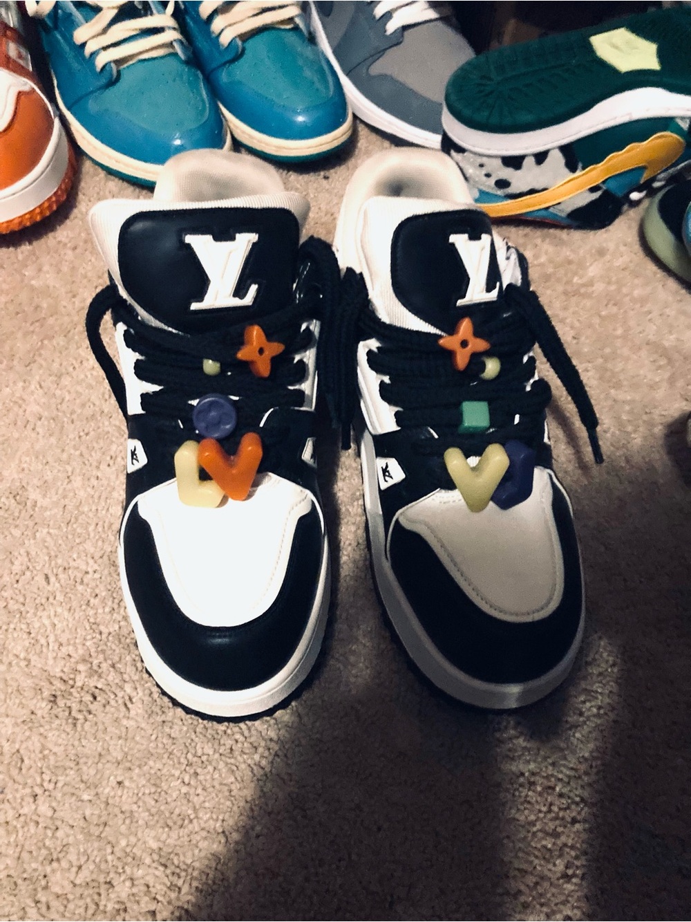 Louis Vuitton Black and White Sneakers with Multicolor Charms